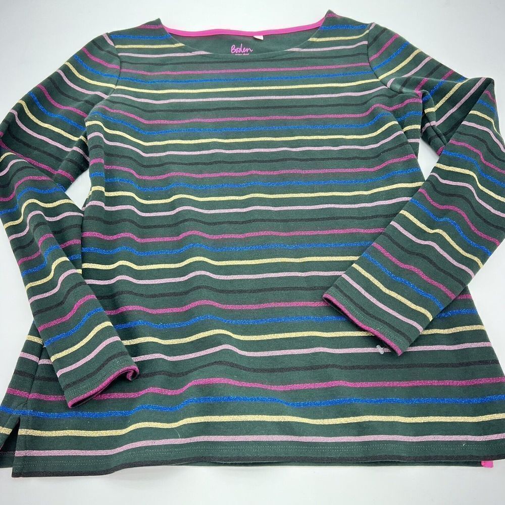 Boden Stripes Women Ahead of The Rest Green Metallic Striped Top 8